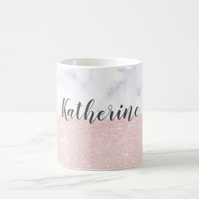 Elegant girly rose gold glitter & white marble coffee mug (Center)