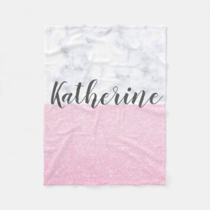 Elegant girly rose gold glitter white marble fleece blanket