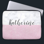 Elegant girly rose gold glitter white marble laptop sleeve<br><div class="desc">Stylish combination of faux rose gold glitter & white marble colour block.</div>
