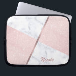 Elegant girly rose gold glitter & white marble laptop sleeve<br><div class="desc">Stylish combination of faux rose gold glitter & white marble colour block.</div>