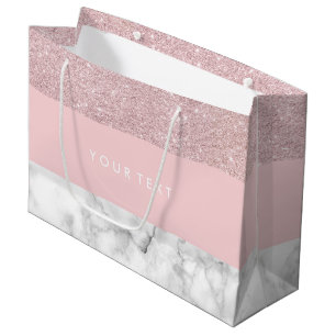 Elegant girly rose gold glitter & white marble large gift bag