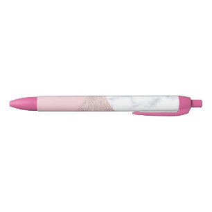 Elegant girly rose gold glitter white marble pink black ink pen