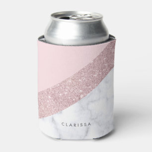 elegant girly rose gold glitter white marble pink can cooler