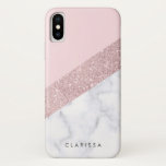 elegant girly rose gold glitter white marble pink Case-Mate iPhone case<br><div class="desc">Stylish and elegant geometric faux rose gold glitter,  white marble and pink colour block.</div>