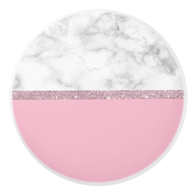 Elegant girly rose gold glitter white marble pink ceramic knob (Front)