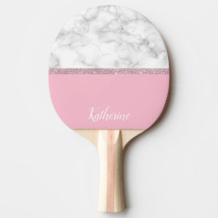 Elegant girly rose gold glitter white marble pink ping pong paddle