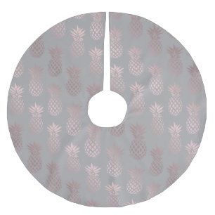 Elegant girly rose gold & grey pineapple pattern brushed polyester tree skirt