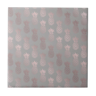Elegant girly rose gold & grey pineapple pattern tile
