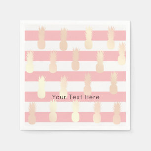 Elegant girly rose gold pineapple pattern striped napkin