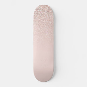 Elegant Girly Rose Gold Pink Glitter Ombre Skateboard