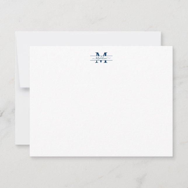 Elegant Girly Script Monogram Navy Blue Note Card (Front)
