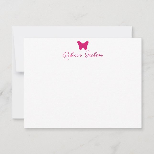Elegant Girly Script Name Magenta Pink Butterfly Card (Front)