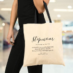 Elegant Girly Script Stepmom Quote Tote Bag<br><div class="desc">Personalize for your stepmom to create a unique gift. A perfect way to show her how amazing she is every day. Designed by Thisisnotme©</div>
