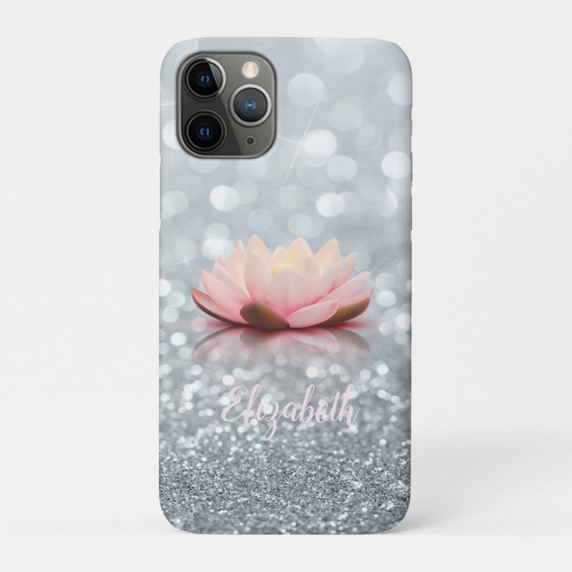 Elegant Girly Silver Glittery Bokeh Lotus Case-Mate iPhone Case (Back)