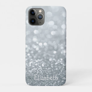Elegant Girly Silver Glittery Bokeh -Personalized iPhone 11 Pro Case