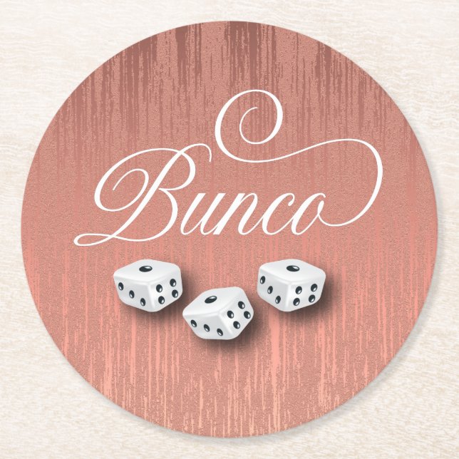 Elegant Girly Sparkle Dice Bunco Party Round Paper Coaster (Front)