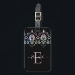 Elegant Girly Sparkle Monogram Name Luggage Ta Luggage Tag<br><div class="desc">This personalized chic luggage tag has a girly gemstone diamond border with white text on a black background. Customize the luggage tag with the name of your choice to make someone feel extra special. Makes a fun gift for birthdays or for Christmas, or a gift for your best friend. Designed...</div>
