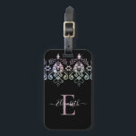 Elegant Girly Sparkle Monogram Name Luggage Ta Luggage Tag<br><div class="desc">This personalized chic luggage tag has a girly gemstone diamond border with white text on a black background. Customize the luggage tag with the name of your choice to make someone feel extra special. Makes a fun gift for birthdays or for Christmas, or a gift for your best friend. Designed...</div>