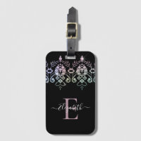 Elegant Girly Sparkle Monogram Name Luggage Ta