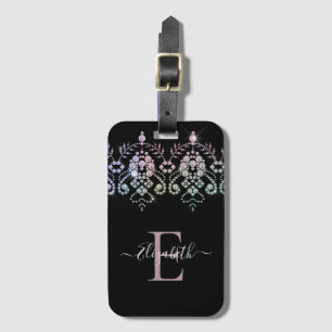Elegant Girly Sparkle Monogram Name Luggage Ta Tag