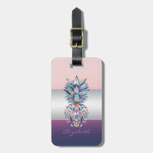 Elegant Girly Stripe,Colourful Pineapple Luggage Tag