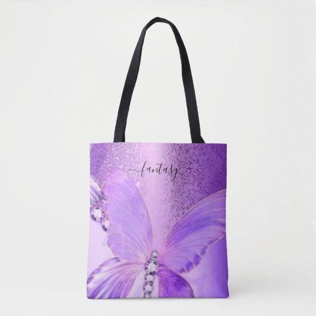 Elegant Girly Stylish Purple Butterfly Tote Bag (Front)