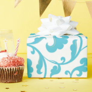 Elegant girly teal blue floral pattern monogram wrapping paper