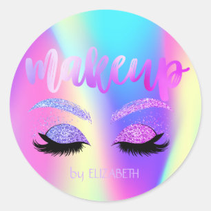 Elegant Girly Trendy Glitter Lashes Holographic Classic Round Sticker