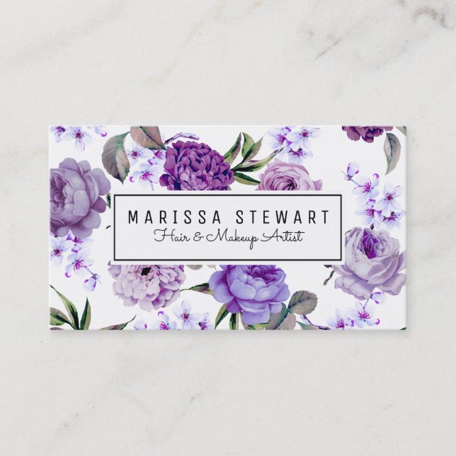 Elegant Girly Violet Lilac Purple Flowers Business Card (Front)