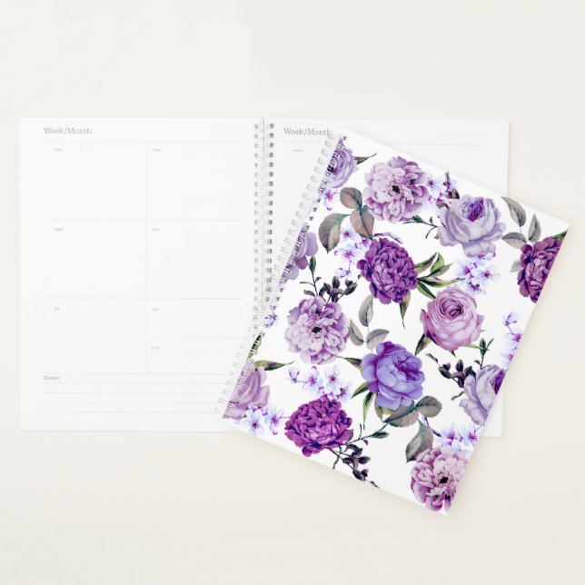 Elegant Girly Violet Lilac Purple Flowers Planner (Display)