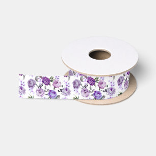 Elegant Girly Violet Lilac Purple Flowers Satin Ribbon