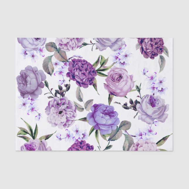 Elegant Girly Violet Lilac Purple Flowers Tissue Paper (Front)
