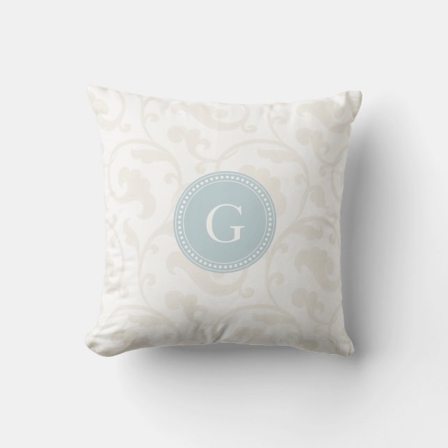 Elegant girly white floral pattern monogram throw pillow (Front)