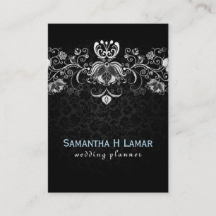 Elegant Girly White Lace On Black Damasks Business Card