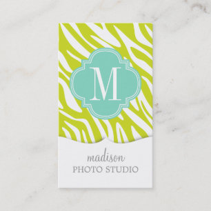 Elegant Girly Zebra Lime Turquoise Personalized Business Card