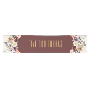 Elegant Give God Thanks Floral Thanksgiving Short Table Runner