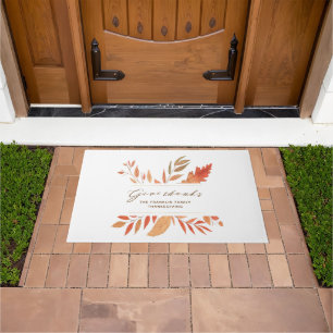 Elegant Give Thanks Autumn Leaves Thanksgiving Doormat