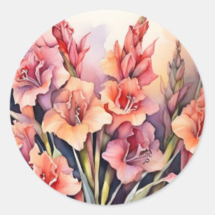 Elegant Gladiolus Watercolor Classic Round Sticker