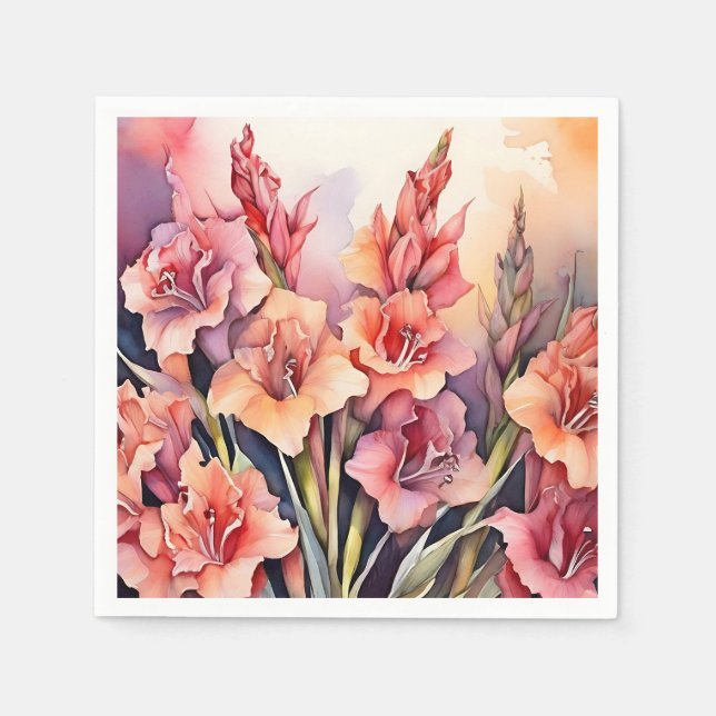 Elegant Gladiolus Watercolor Napkin (Front)
