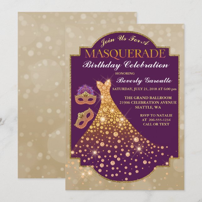 Elégant Glam Anniversaire Masquerade Invitation (Devant / Derrière)