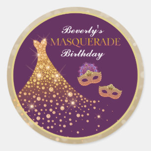 Elegant Glam Birthday Masquerade Classic Round Sticker