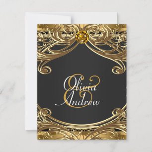 Elegant Glam Black and Gold Wedding Invitation