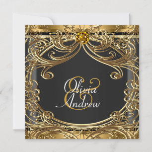 Elegant Glam Black and Gold Wedding Invitation