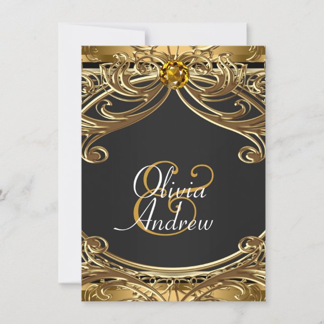 Elegant Glam Black and Gold Wedding Invitation (Front)