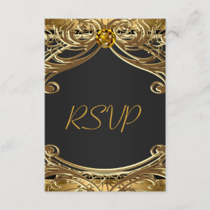 Elegant Glam Black and Gold Wedding RSVP Card