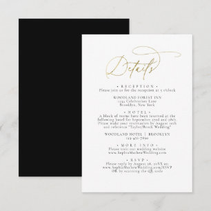 Elegant Glam Black and Gold White Wedding Details Enclosure Card