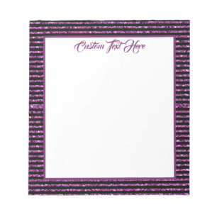 Elegant Glam Black Purple Glitter Sparkle Stripes  Notepad