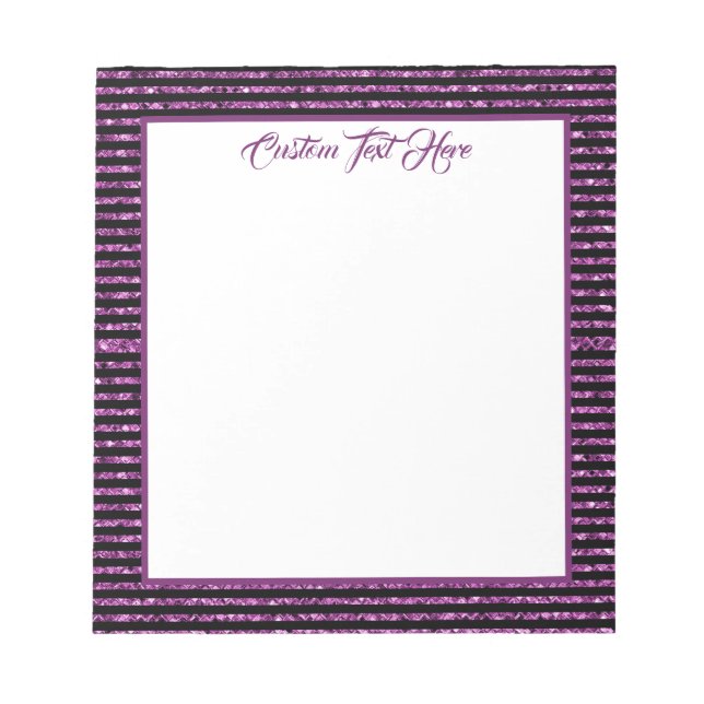 Elegant Glam Black Purple Glitter Sparkle Stripes  Notepad (Front)