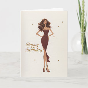 Elegant Glam Brunette Brown Gown Fashionista BDay Card