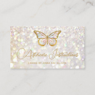 Elegant Glam Butterfly Eyelash Extension Aftercare Business Card